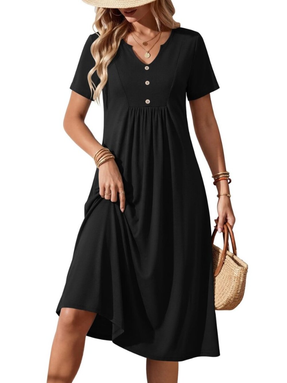 Women Summer Dresses Casual Short Sleeve Midi Dress with Pockets